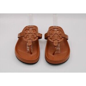 Tory Burch Miller Cloud Thong Sandal Leather Aged Camello Brown Sz US 8.5 NWOT